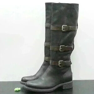 Miz Mooz Charmaine Black Leather Buckles Tall Boot